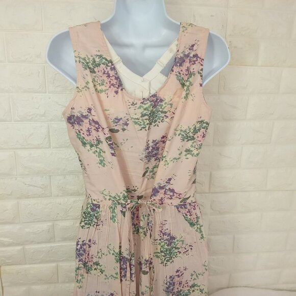 Vintage 90s 2-pc Set Floral Tank Dress & Cardigan Sweater Knit Blush Pink M/L - Picture 12 of 16